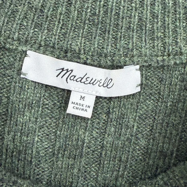 Madewell Dark Green Ribbed Wool Blend‎ Mock Neck Cropped Sweater Medium - Image 3