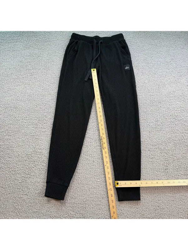 Alo Yoga Muse Ribbed Knit Jogger Sweatpants Black S Lounge Athleisure Cozy - Image 4