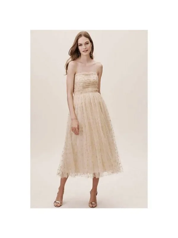 NWT BHLDN x Joanna August Brenda Star Strapless Midi Dress 8 Gold Bridal Tulle - Image 5