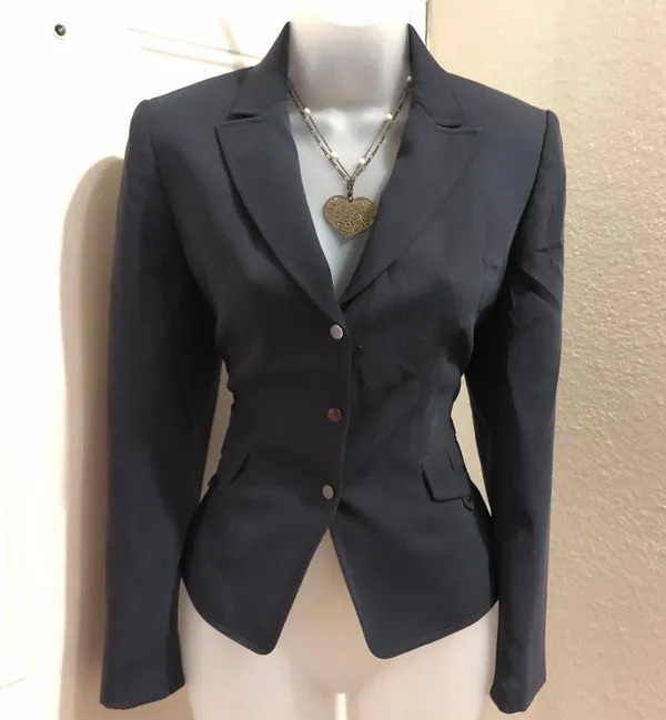 Tahari Grey blazer snap on button up down office siren core fitted corset waist long sleeve - Image 3