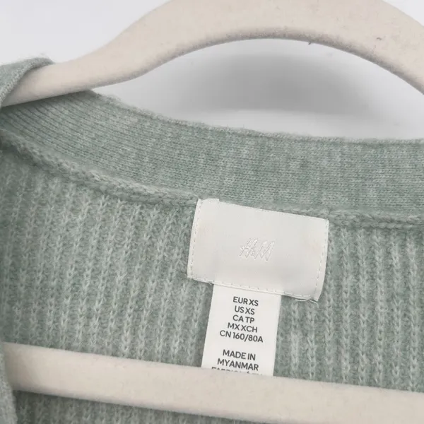 H&M Womens‎ Sage Icy Green Rhinestone Bow Cropped Coquette Cardigan Sweater XS - Image 4