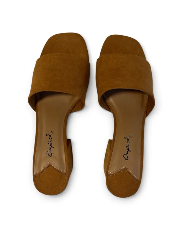 Qupid Tan Camel Faux Suede Block Heel Mule Slides Size US6.5/UK4.5/EUR37.5 - Image 5