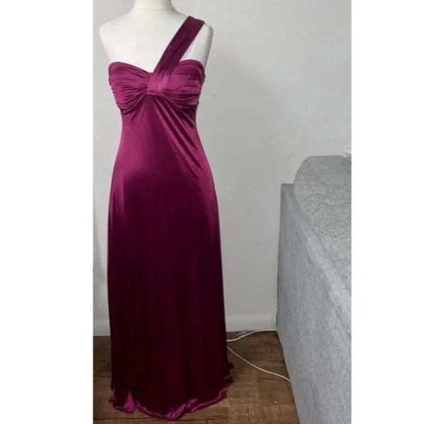 Windsor Burgundy One Shoulder Satin Formal Maxi Dress Size S - Image 2