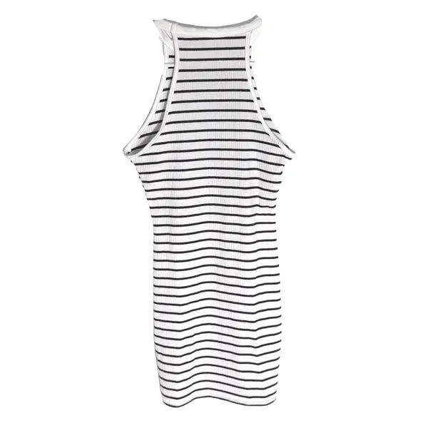 NWOT White Black Striped Ribbed High Neck Bodycon Mini Dress XS - Image 4