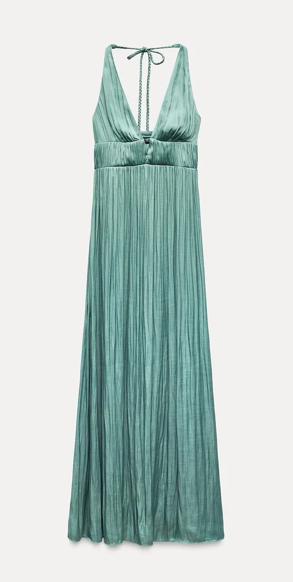 Zara maxi dress boho pleated Teal Evening Gown wedding party cocktail - Image 17