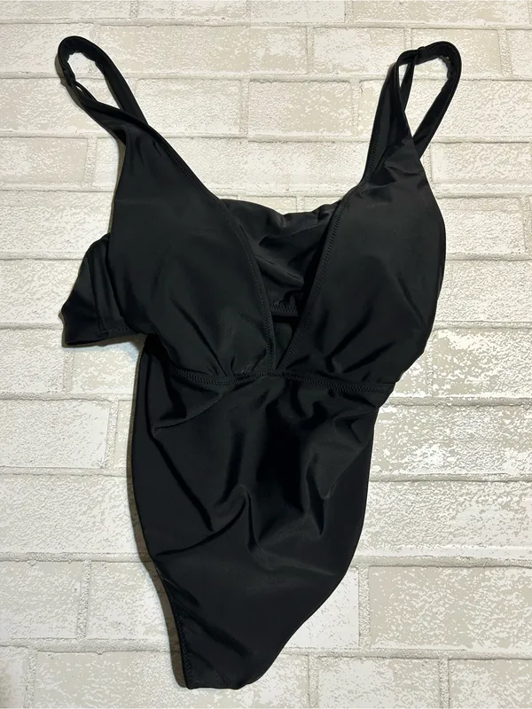 aerie Black One-Piece Swimsuit with Deep V - Image 4