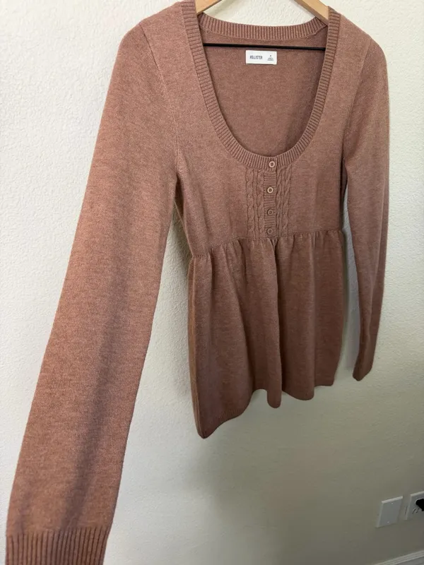 Hollister Easy‎ Cable-Knit Babydoll Sweater in Light Brown Size S - Image 4