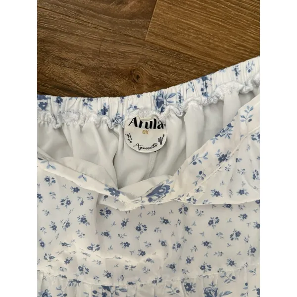 Arula White & Blue Ditsy Floral Tiered Maxi Skirt OX XL Coquette Y2K - Image 3