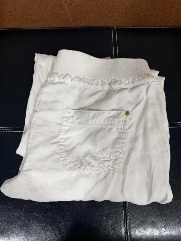 Guess linen woman off white pants M drawstring - Image 7
