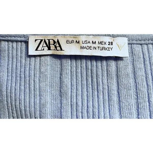 ZARA Blue Ribbed Drawstring Cut Out Cropped Top ~ Women's Shirt Size MEDIUM - Image 4