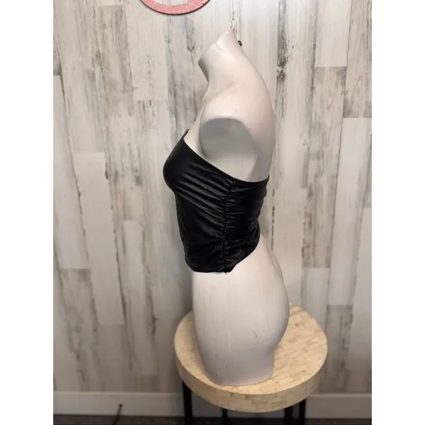 Black Faux Leather Tube Top Small | Strapless Shiny Clubwear Tank - Image 5