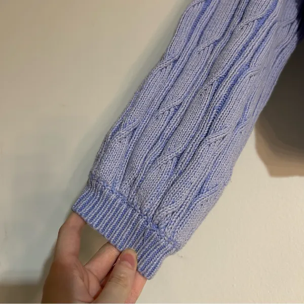 Free People When It Rains V-Neck Cotton Knit Sweater Blue Size Medium - Image 3