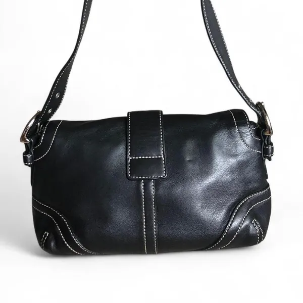 Black Leather Shoulder Bag with Buckle Detail - Image 4