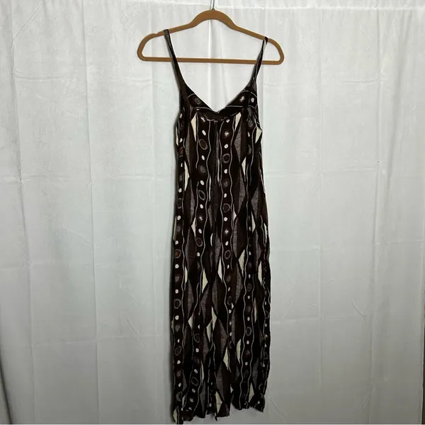 Simply‎ Fashion Brown Tan V Neck Spaghetti Strap Lightweight Midi Dress Medium - Image 2