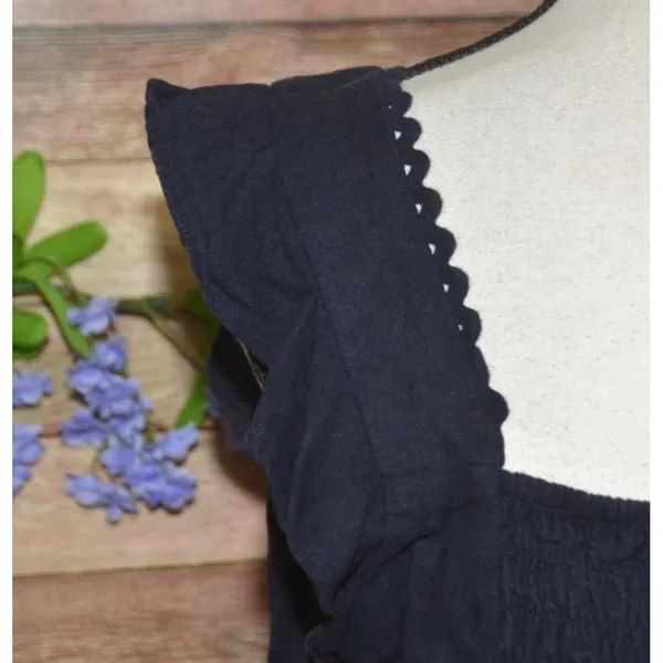 Ann Taylor Navy Scallop Square Neck Crop Top Size 10 Ruffle Linen Festival - Image 4