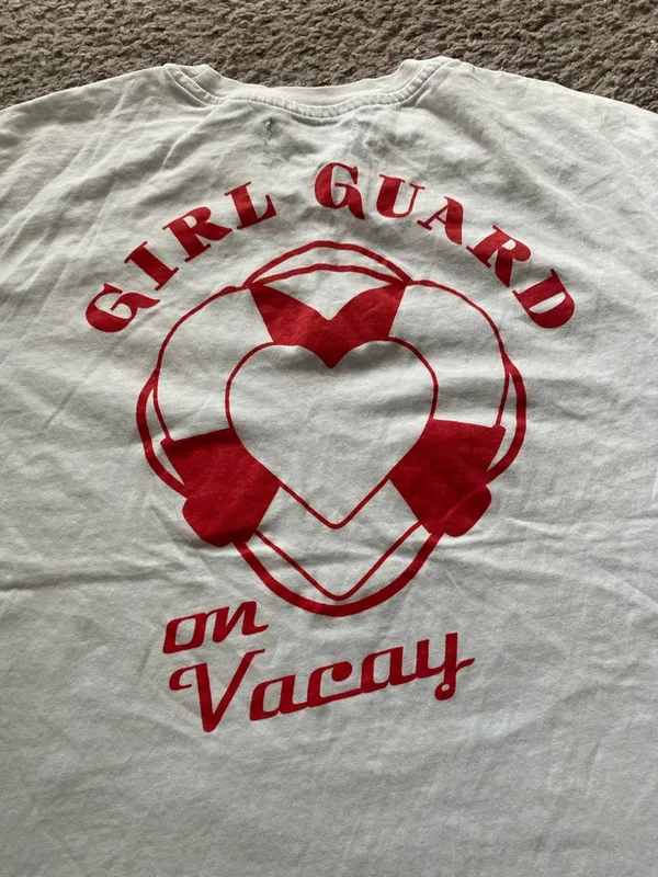 Women’s Bershka White Crewneck Tee with Red Lifesaver Chest Graphic - Image 5