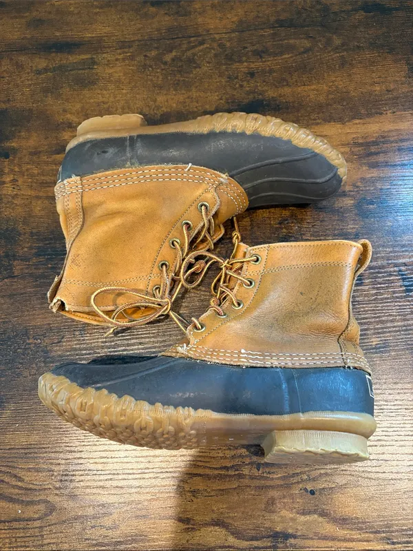 Vintage LL Bean Maine‎ Duck Rain Boots Tan Leather Brown Rubber Size 7 - Image 5