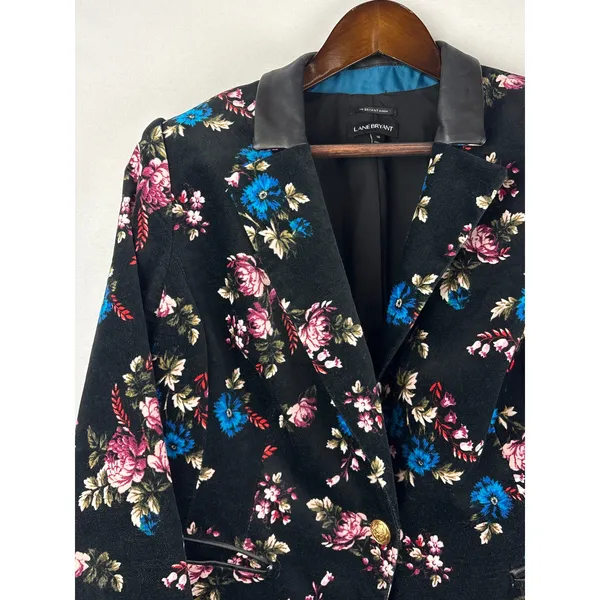 Women’s Lane Bryant Size 16 Black Floral Velvet Blazer - Image 2