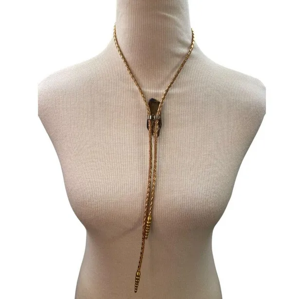 *Vintage Natural Stone Agate Bolo Tie Brown Gold Cord Western Ranch Cowboycore - Image 2