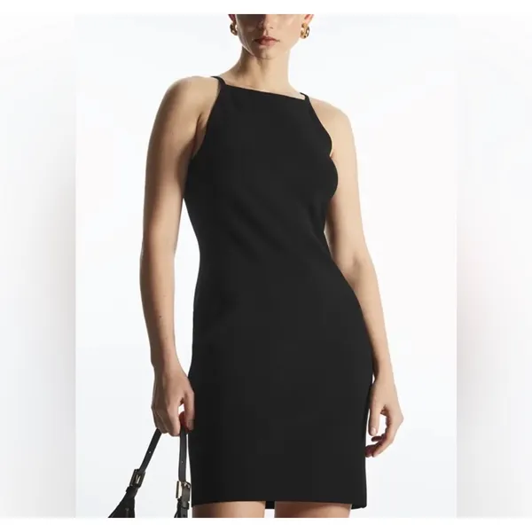 COS Knitted Bodycon Dress Black High Neck Sleeveless Ribbed Mini XS - Image 5