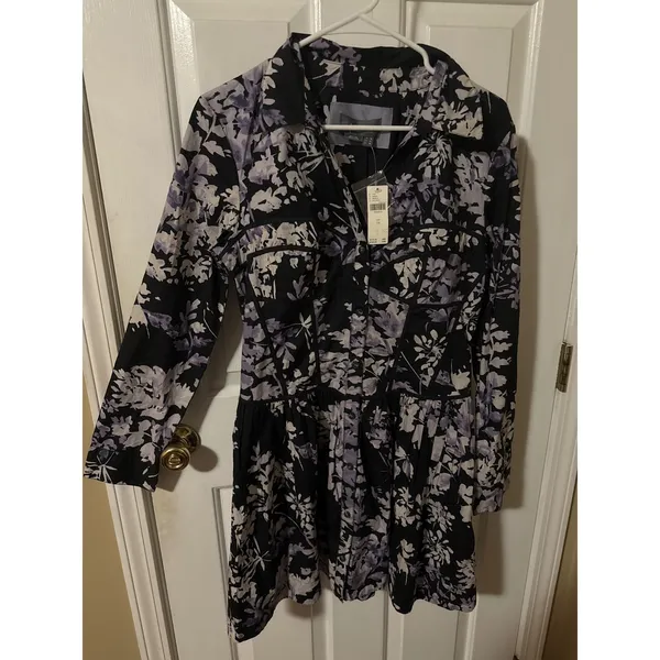 By Anthropologie Corset Mini Dress Black Motif Floral Button Front Size‎ 14 NEW - Image 4