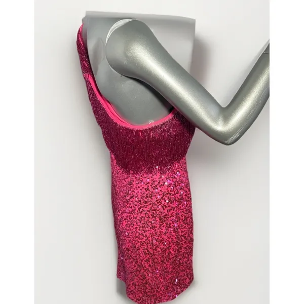 Rachel ALLAN 40150 Hot Pink Sequin One Shoulder Fringe Dress Size 12 NWT - Image 6
