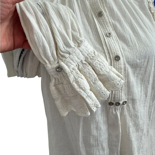 ANTIK BATIK Pietro Ruffle-Trimmed Embroidered Cotton-Gauze Blouse - Image 4