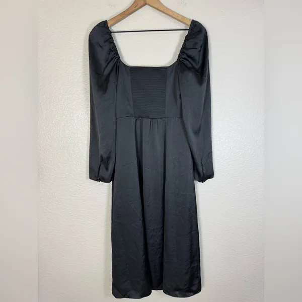 Aritzia Wilfred Bridgerton Satin Black long Sleeve Midi Dress size 8 $168 - Image 7