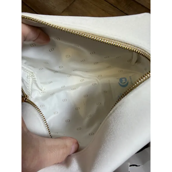 Dior Parfums White Velvet Cosmetic‎ Pouch Gold Embroidered Logo Makeup Bag Boxed - Image 7