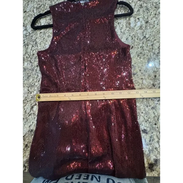 Avec Les Filles Burgundy Sequin-Embellished Crewneck Sleeveless Dress Size 6 - Image 10