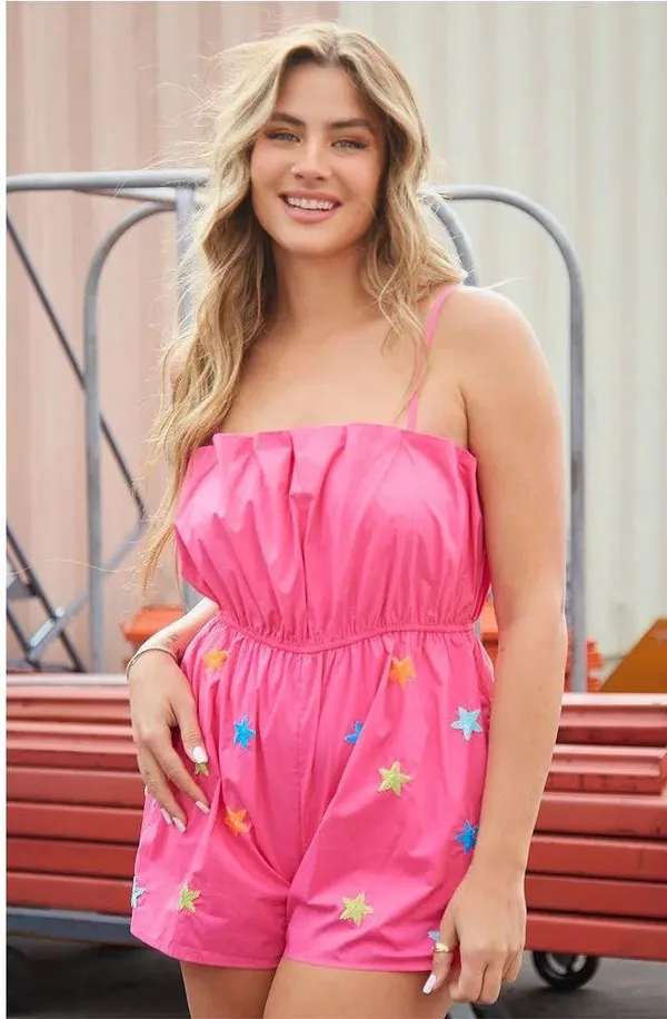 Peach Love Star Sequin Romper - Image 2