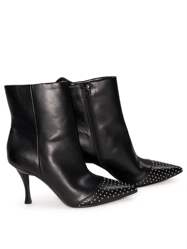 NEW Nine West Black Faux Leather Studded Pointed Toe Ankle Booties Size 10 - Image 2