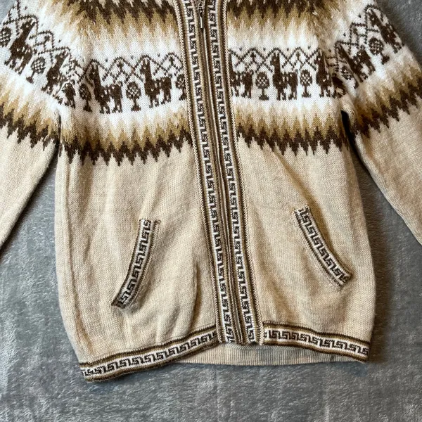 Alpaca Connection Little‎ Llamas Hooded Alpaca Wool Knitted Jacket Sz S Brown - Image 2