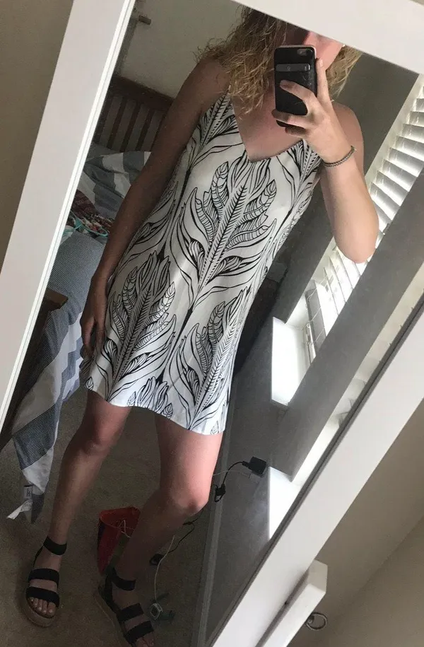 Sidefeel Women V Neck Halter Printed Casual Strap Dress Medium White - Image 4