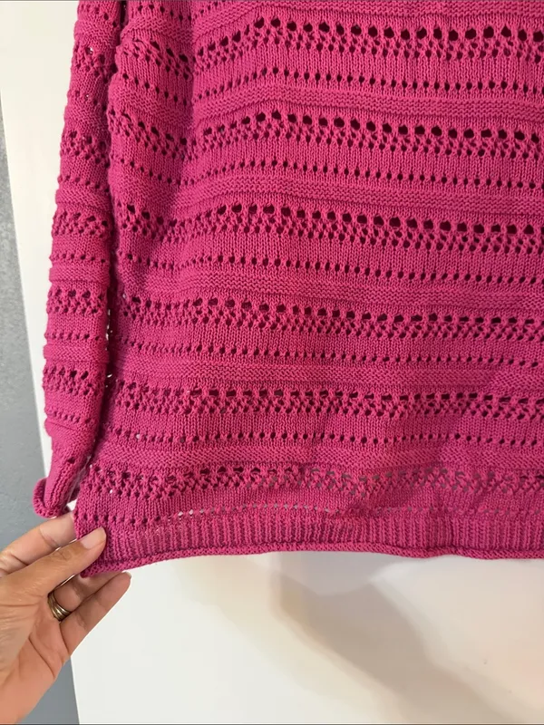 Staccato Openwork Crewneck Sweater in Fuchsia Pink - Image 4