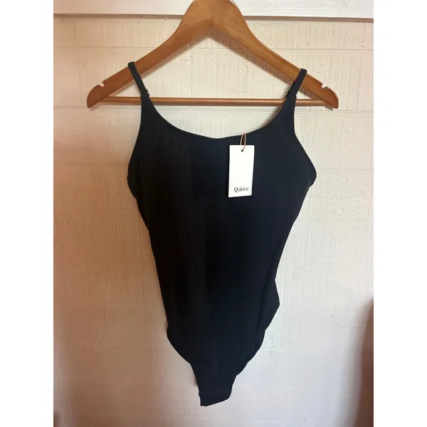 QUINCE Italian Cami RIBBED One-Piece Swimsuit SUSTAINABLE NWT Black Sz Large L - Image 3