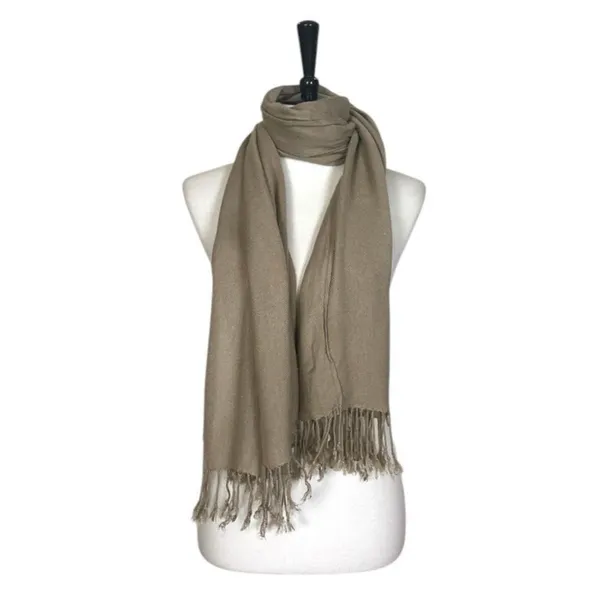 Women’s Bundle 3 Oblong Scarfs Solid Neutral Color Fringe Tan Orange Brown Tan - Image 6