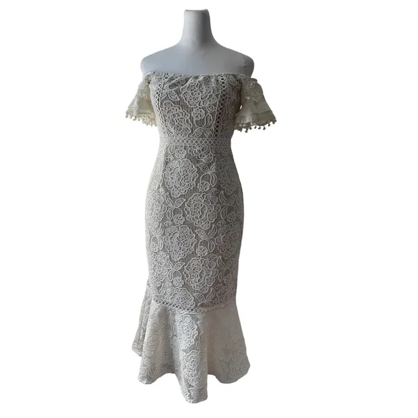 Twosisters the Label Erica White Lace Off the Shoulder Mermaid Midi Dress - Image 6