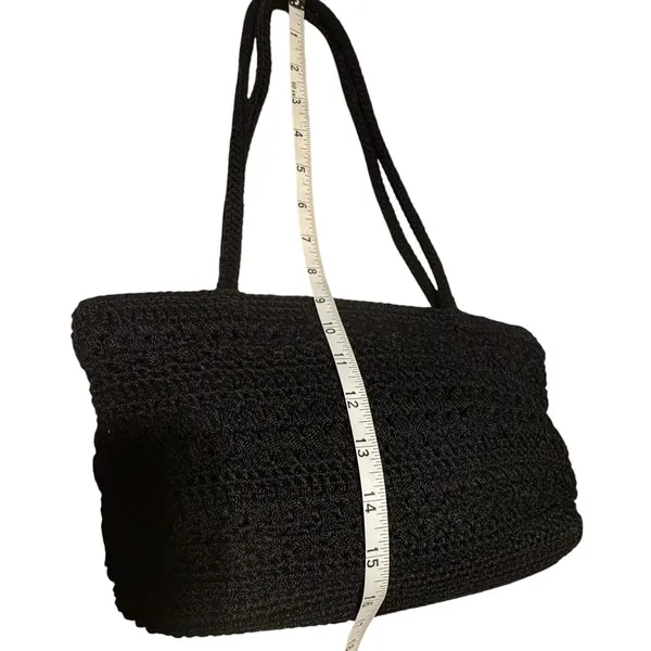 The Sak Black Crochet Shoulder Bag Woven Knit Tote Zip Top Boho Purse 90's Y2K - Image 8