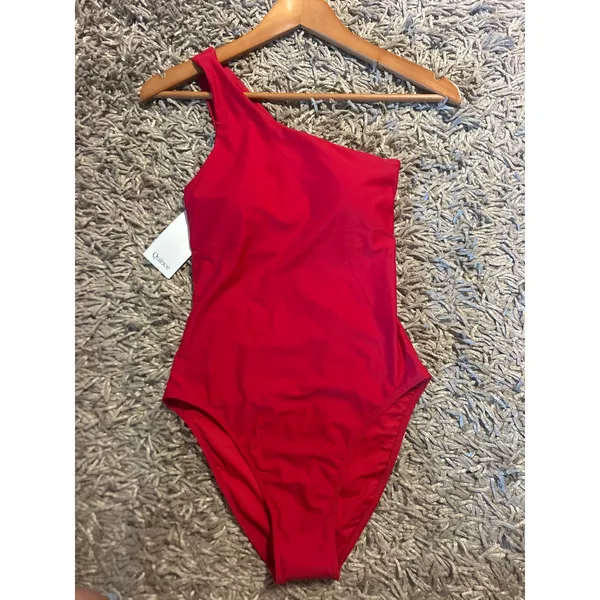QUINCE One Shoulder Italian One Piece SUSTAINABLE Cherry Red NWT Swimsuit XS - Image 3