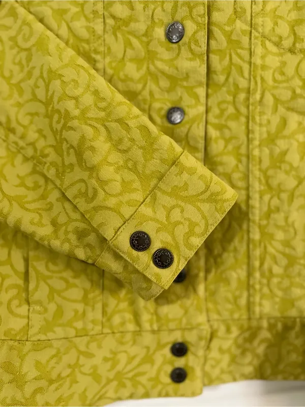 Peck & Peck Chartreuse Green Patterned Trucker Jacket Sz M Stretch Feminine - Image 5