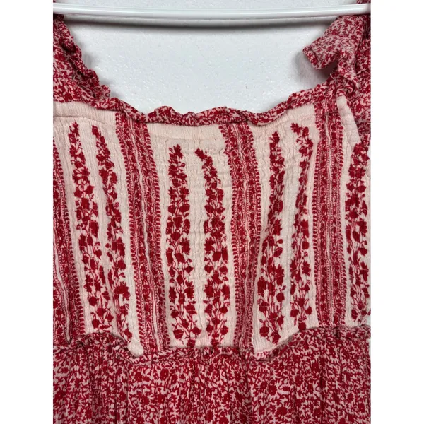 Sim & Sam Mini‎ Dress Womens XS Red Floral Ruffle Smocked Tiered Boho Babydoll - Image 4