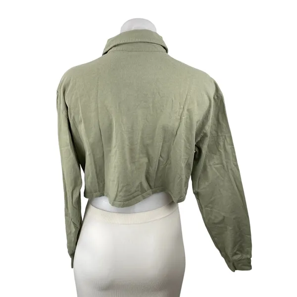 Aritzia Sunday Best Women's Green Long Sleeve Polo Cropped Shirt Top Size S - Image 4