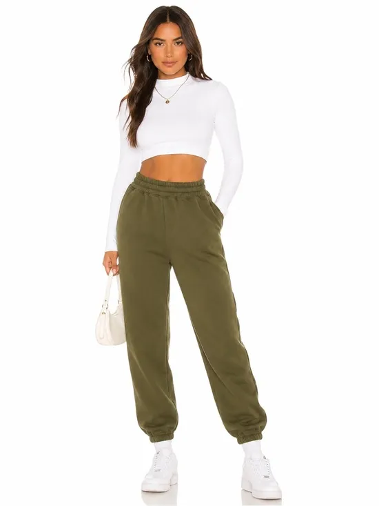 NEW Naked Wardrobe Olive Green French Terry Joggers High Waist Sweatpants SMALL - Image 2
