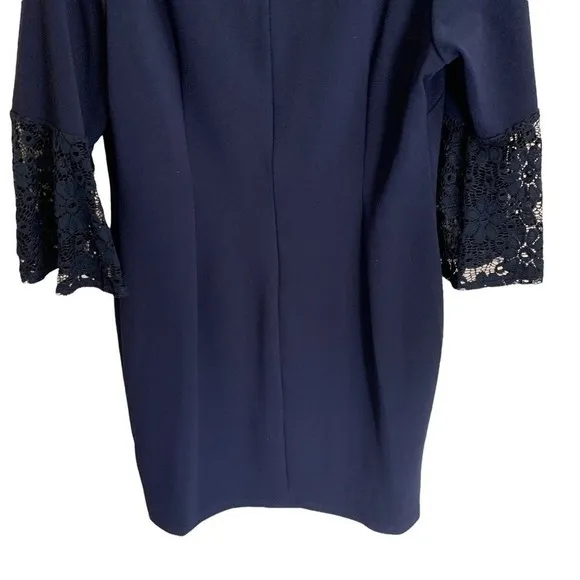 Hope & Harlow Dress Womens 14 Navy Blue Lace Bell Sleeve‎ Shift Knee Length - Image 7