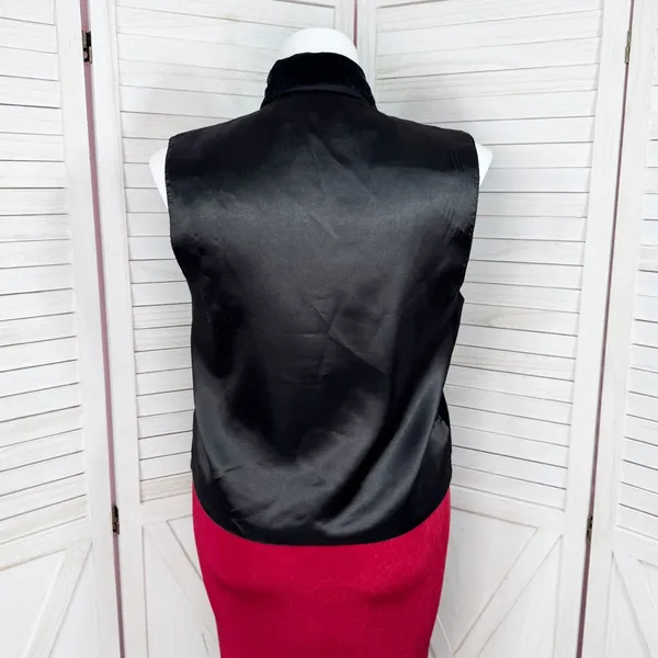 Vintage 90s DressBarn Velvet Embroidered‎ Christmas Button Up Vest Top Black XL - Image 4