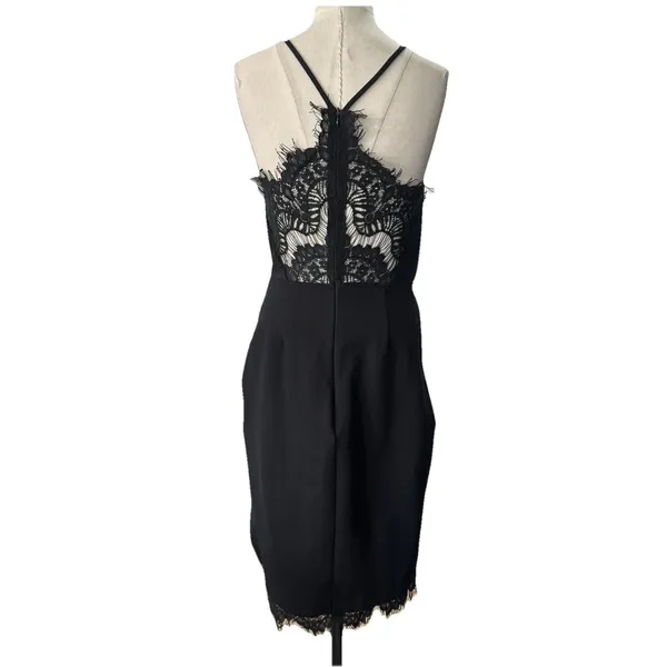 ASTR The Label Peeking Lace Plunge V Neck Bodycon Midi Dress Black Womens M - Image 7