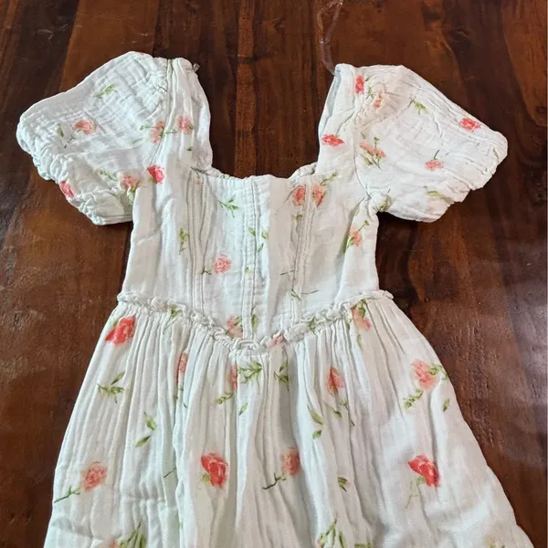 Altar'd State White Pink Floral Cotton Gauze Puff Sleeve Mini Dress XS CDE3728 - Image 7