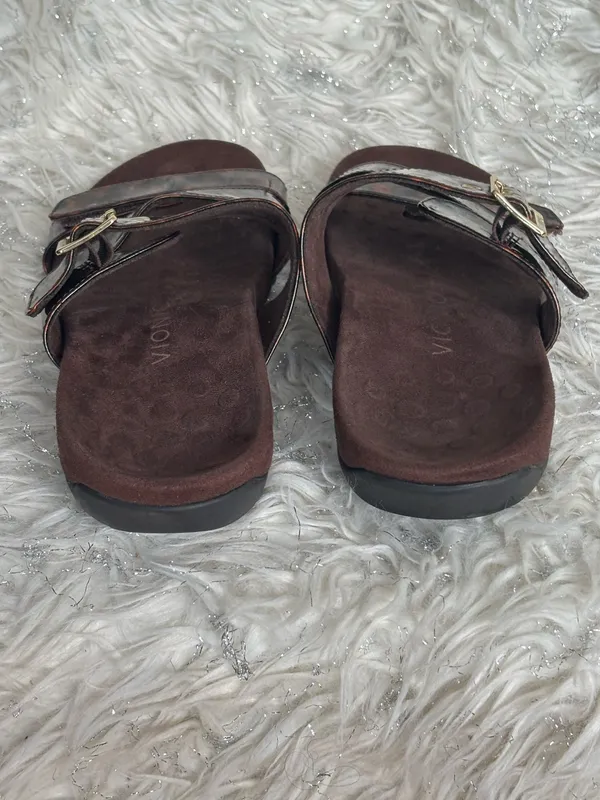 Vionic Women’s Brown Adjustable Triple-Strap Slide Sandals Gold Buckle Size 9USA - Image 6
