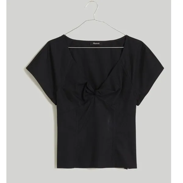 MADEWELL Twist Front Seamed Poplin Top in Black Size 4 - Image 3